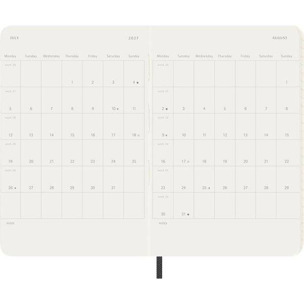 Wochenkalender 12 Monate Pocket A6 1 Woche/Seiten horizontal weicher Einband schwarz 2027