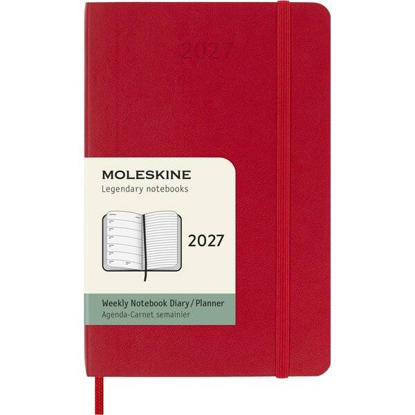 Wochenkalender 12 Monate Pocket A6 1 Woche/Seiten horizontal weicher Einband scharlachrot 2027