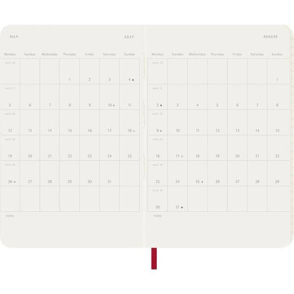 Wochenkalender 12 Monate Pocket A6 1 Woche/Seiten horizontal weicher Einband scharlachrot 2027
