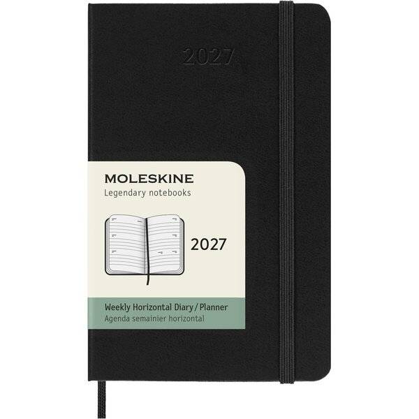 Wochenkalender 12 Monate Pocket A6 1 Woche/2 Seiten horizontal fester Einband schwarz 2027