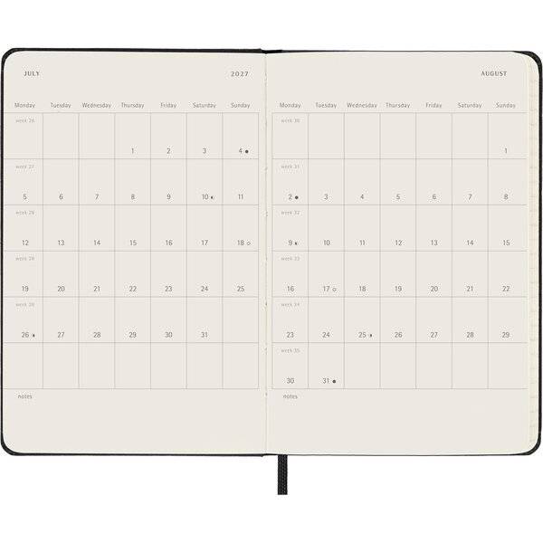 Wochenkalender 12 Monate Pocket A6 1 Woche/2 Seiten horizontal fester Einband schwarz 2027