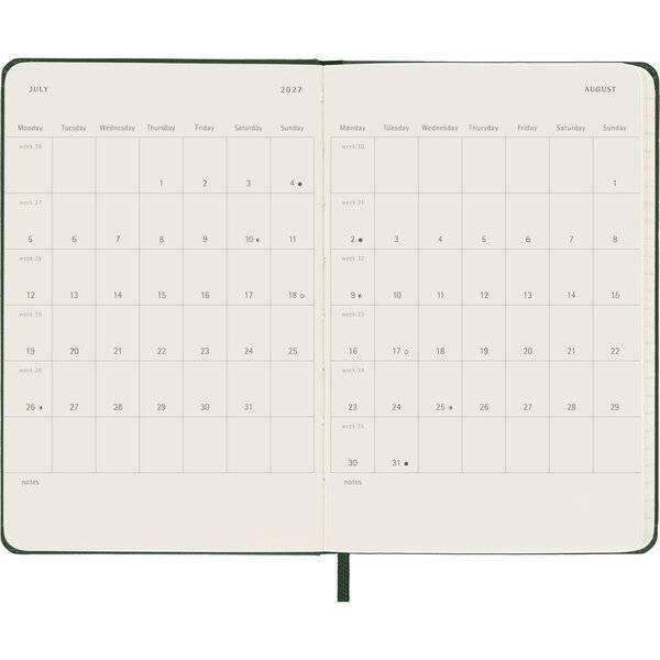 Wochenkalender 12 Monate Pocket A6 1 Woche/Seiten horizontal fester Einband myrtengrün 2027