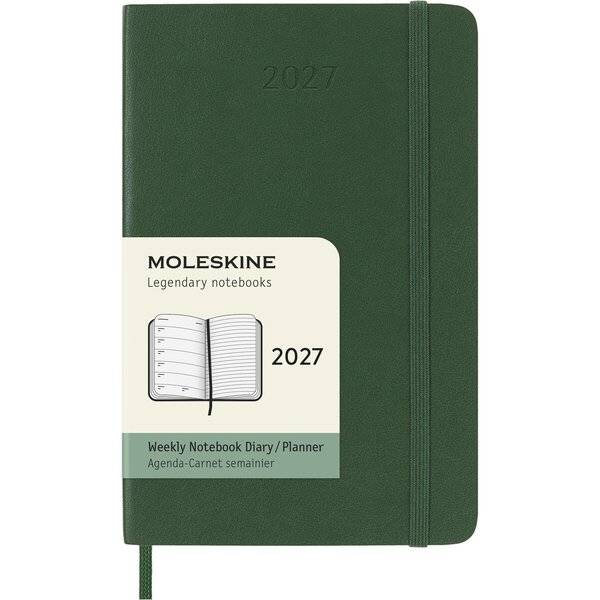 Wochenkalender 12 Monate Pocket A6 1 Woche/Seiten horizontal weicher Einband myrtengrün 2027