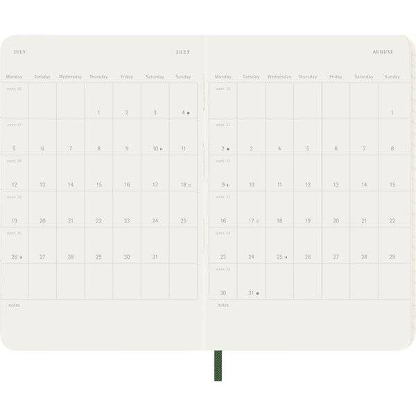 Wochenkalender 12 Monate Pocket A6 1 Woche/Seiten horizontal weicher Einband myrtengrün 2027