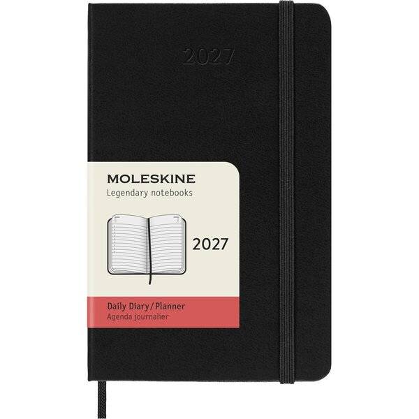 Tageskalender 12 Monate Pocket A6 1 Tag/Seite horizontal fester Einband schwarz 2027