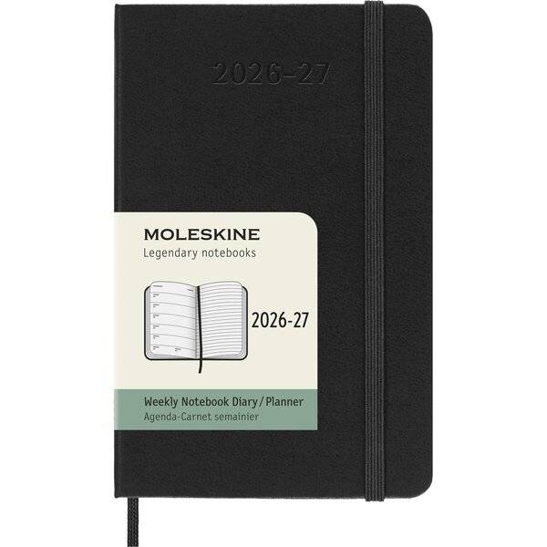 Wochenkalender 18 Monate Pocket A6 1 Woche/Seiten horizontal fester Einband schwarz 2026/2027