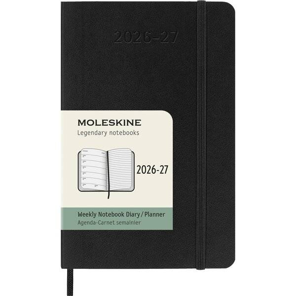 Wochenkalender 18 Monate Pocket A6 1 Woche/Seiten horizontal weicher Einband schwarz 2026/2027