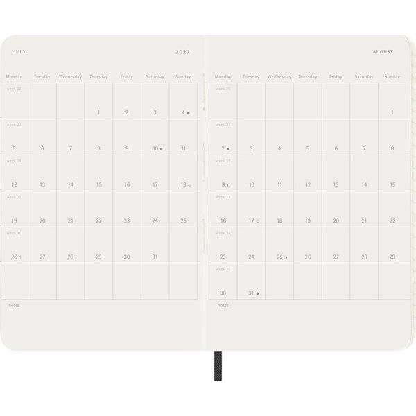 Wochenkalender 18 Monate Pocket A6 1 Woche/Seiten horizontal weicher Einband schwarz 2026/2027