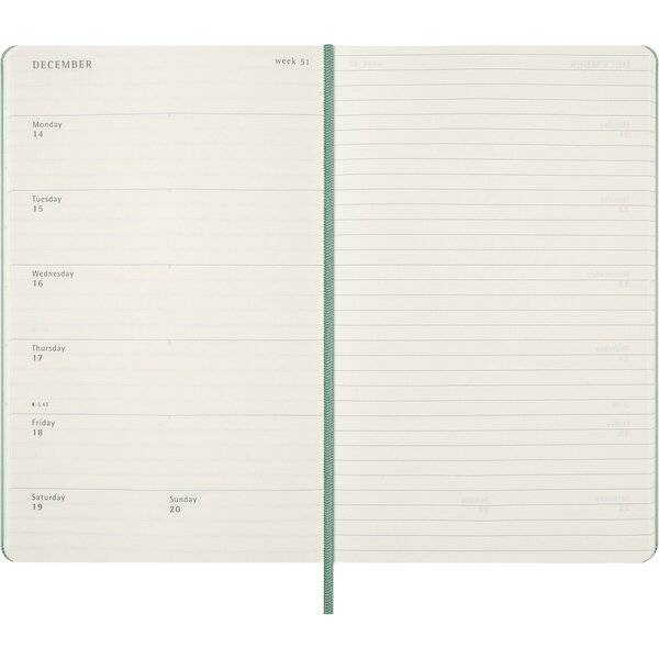 Wochenkalender 12 Monate Large A5 1 Woche/Seiten horizontal fester Einband salbei grün 2027