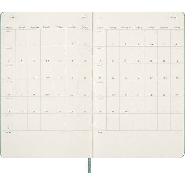 Wochenkalender 12 Monate Large A5 1 Woche/Seiten horizontal fester Einband salbei grün 2027