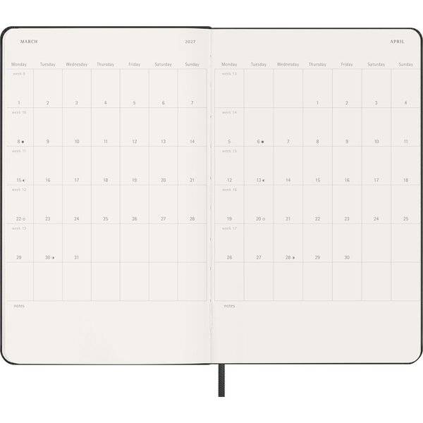 Wochenkalender 12 Monate Large A5 1 Woche/Seiten horizontal fester Einband schwarz 2027