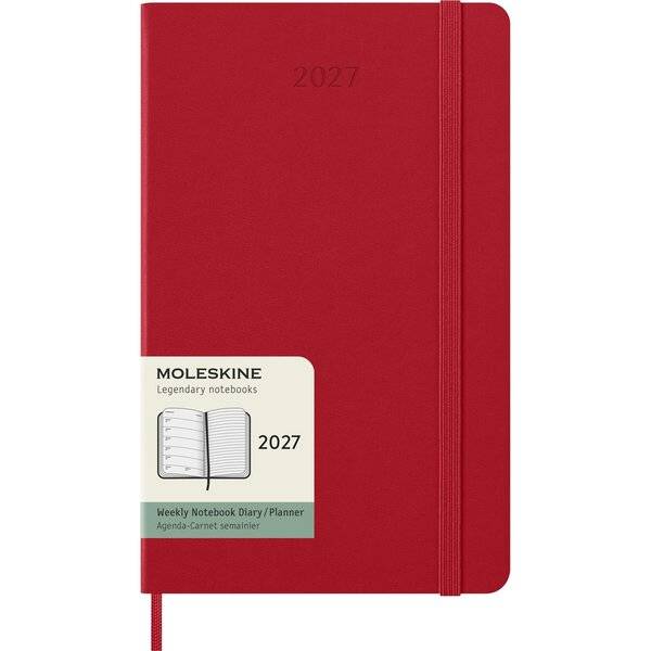 Wochenkalender 12 Monate Large A5 1 Woche/Seiten horizontal fester Einband scharlachrot 2027