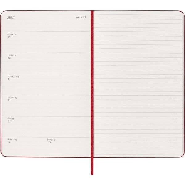 Wochenkalender 12 Monate Large A5 1 Woche/Seiten horizontal fester Einband scharlachrot 2027