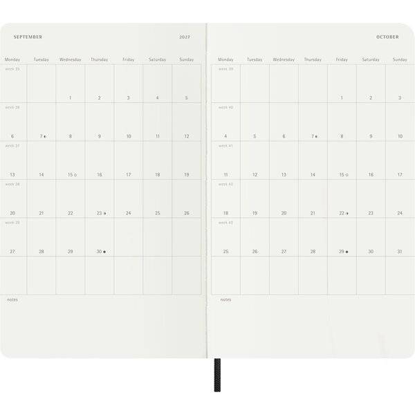 Wochenkalender 12 Monate Large A5 1 Woche/Seiten horizontal weicher Einband schwarz 2027