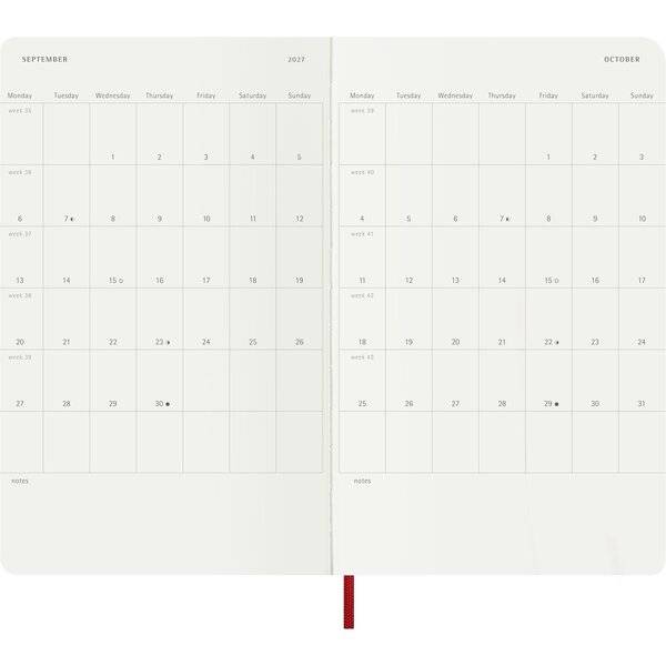 Wochenkalender 12 Monate Large A5 1 Woche/Seiten horizontal weicher Einband scharlachrot 2027