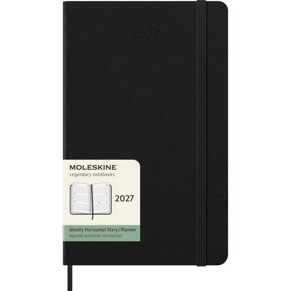 Wochenkalender 12 Monate Large A5 1 Woche/2 Seiten horizontal fester Einband schwarz 2027