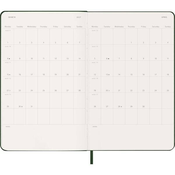 Wochenkalender 12 Monate Large A5 1 Woche/Seiten horizontal fester Einband myrtengrün 2027