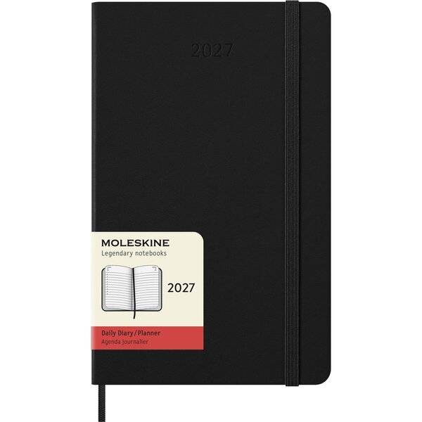 Tageskalender 12 Monate Large A5 1 Tag/Seite horizontal fester Einband schwarz 2027
