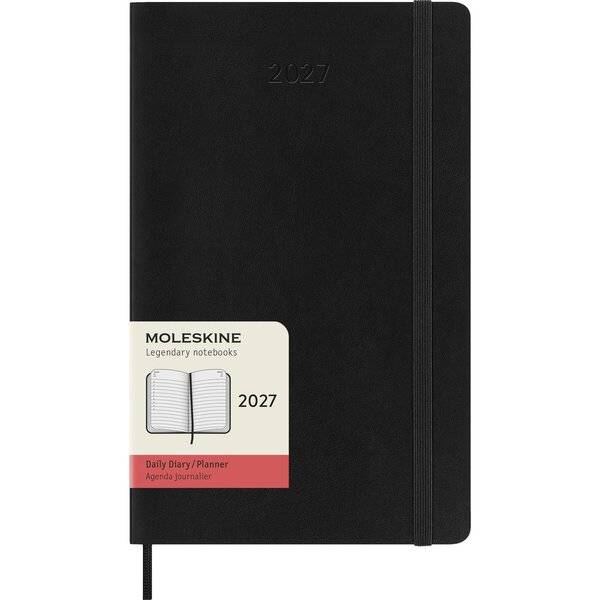 Tageskalender 12 Monate Large A5 1 Tag/Seite horizontal weicher Einband schwarz 2027