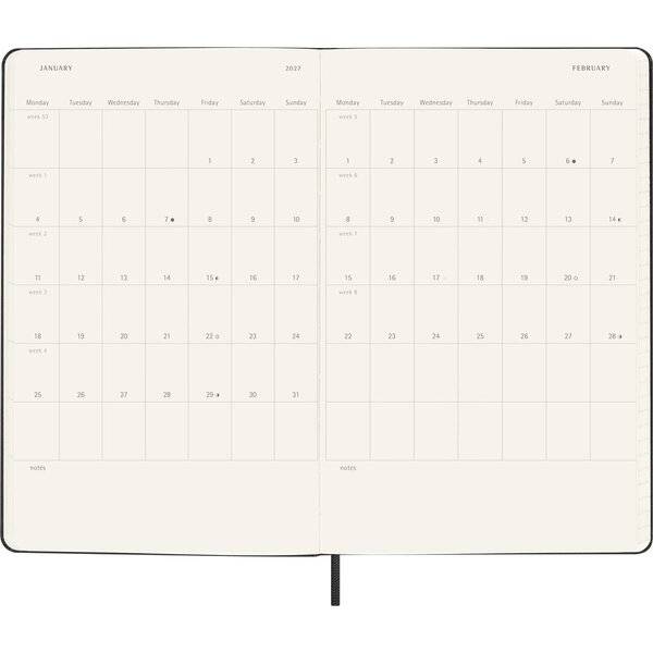 Wochenkalender 18 Monate Large A5 1 Woche/Seiten horizontal fester Einband schwarz 2026/2027