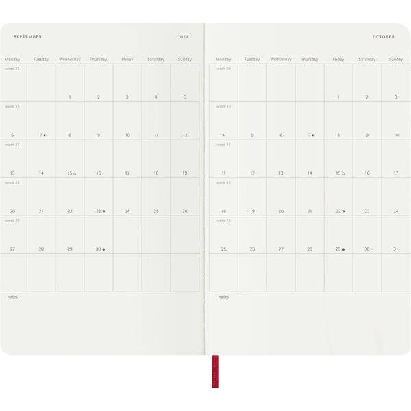 Wochenkalender 18 Monate Large A5 1 Woche/Seiten horizontal weicher Einband scharlachrot 2026/2027