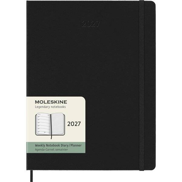 Wochenkalender 12 Monate XL 1 Woche/Seiten horizontal fester Einband schwarz 2027