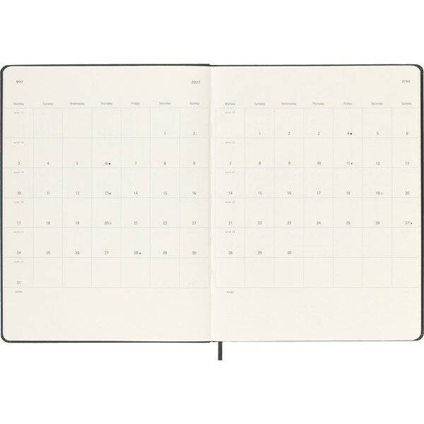 Wochenkalender 12 Monate XL 1 Woche/Seiten horizontal fester Einband schwarz 2027