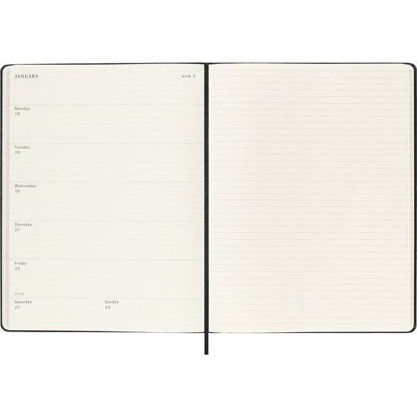 Wochenkalender 12 Monate XL 1 Woche/Seiten horizontal fester Einband schwarz 2027