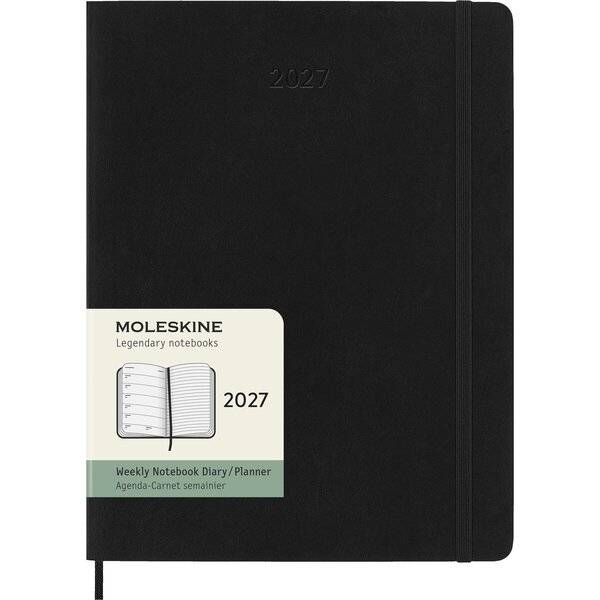 Wochenkalender 12 Monate XL 1 Woche/Seiten horizontal weicher Einband schwarz 2027