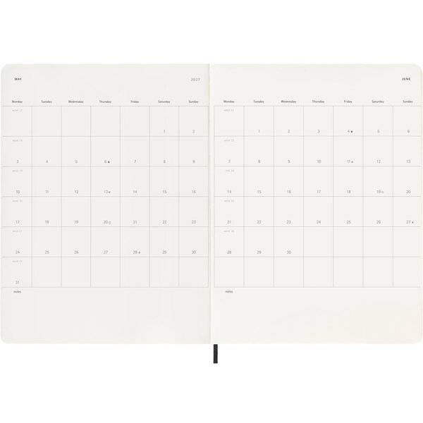Wochenkalender 12 Monate XL 1 Woche/Seiten horizontal weicher Einband schwarz 2027