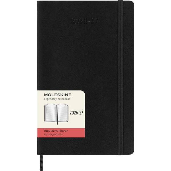 Tageskalender 18 Monate Large A5 1 Tag/Seite horizontal weicher Einband schwarz 2026/2027