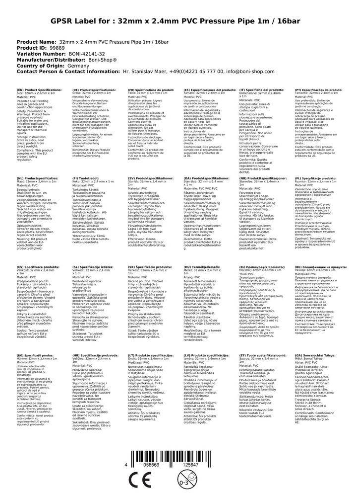 PVC Druckrohr 32mm x 2 4mm 1m 16 bar PVC Rohr für Druckleitung