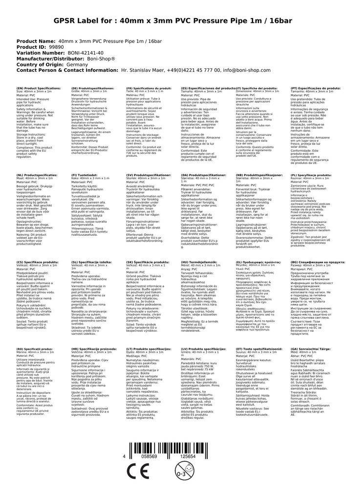 PVC Rohr 40mm Druckrohr PVC 1m 16 bar Hart PVC