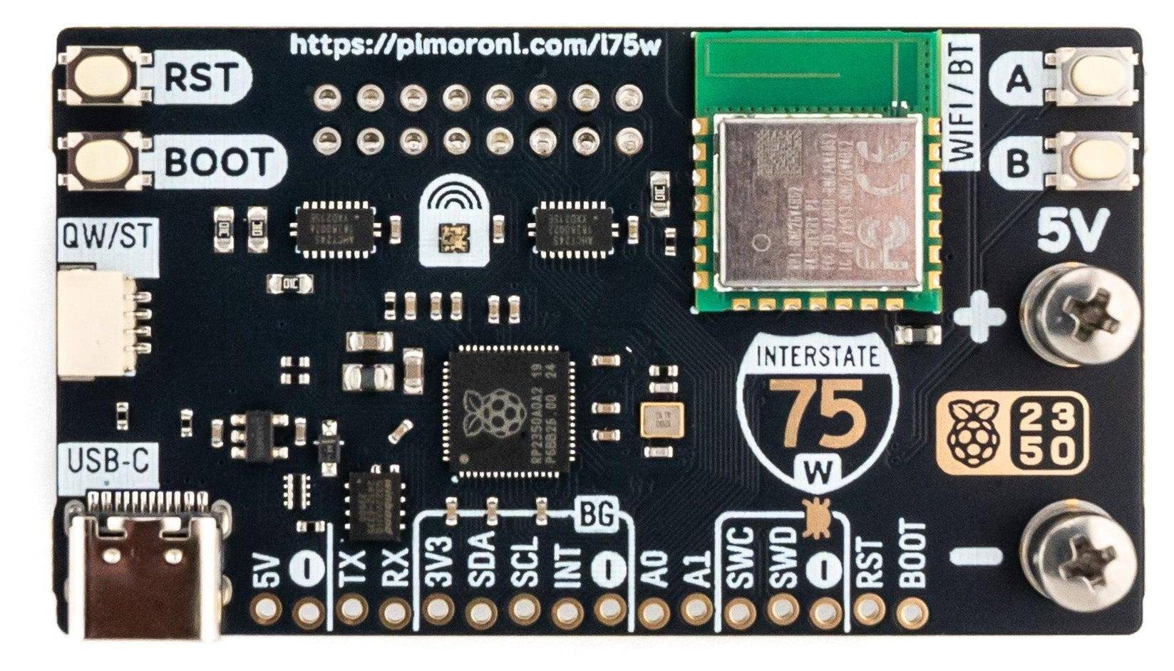 Pimoroni Interstate 75W RGB LED Matrix-Treiberboard, RP2350A, HUB75, WiFi Bluetooth, USB-C, 3,3V-5V