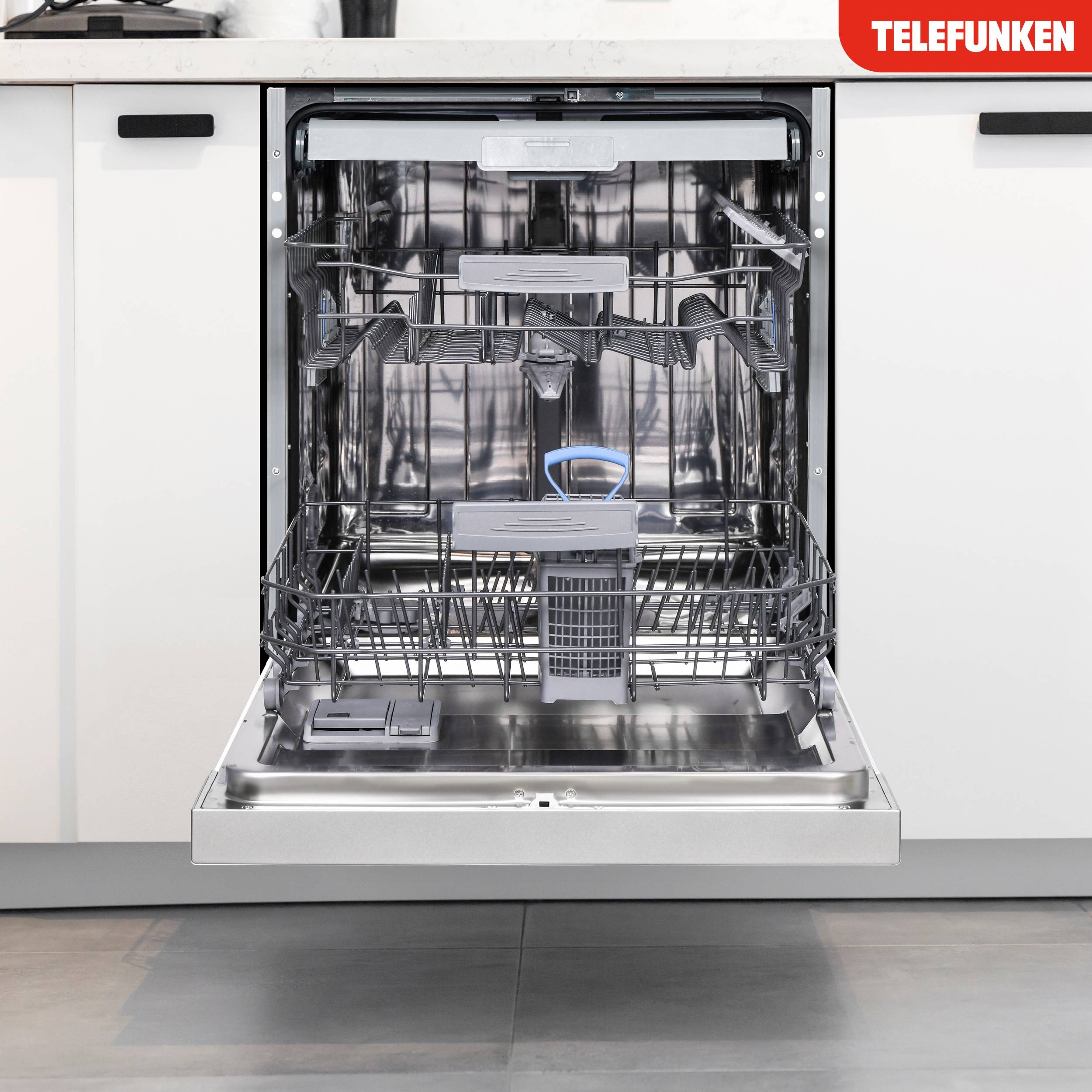 Telefunken Geschirrspüler 60 cm teilintegrierbar | Einbau Spülmaschine | 14 Gedecke | 9 Programme | AquaStop | GET6014AI