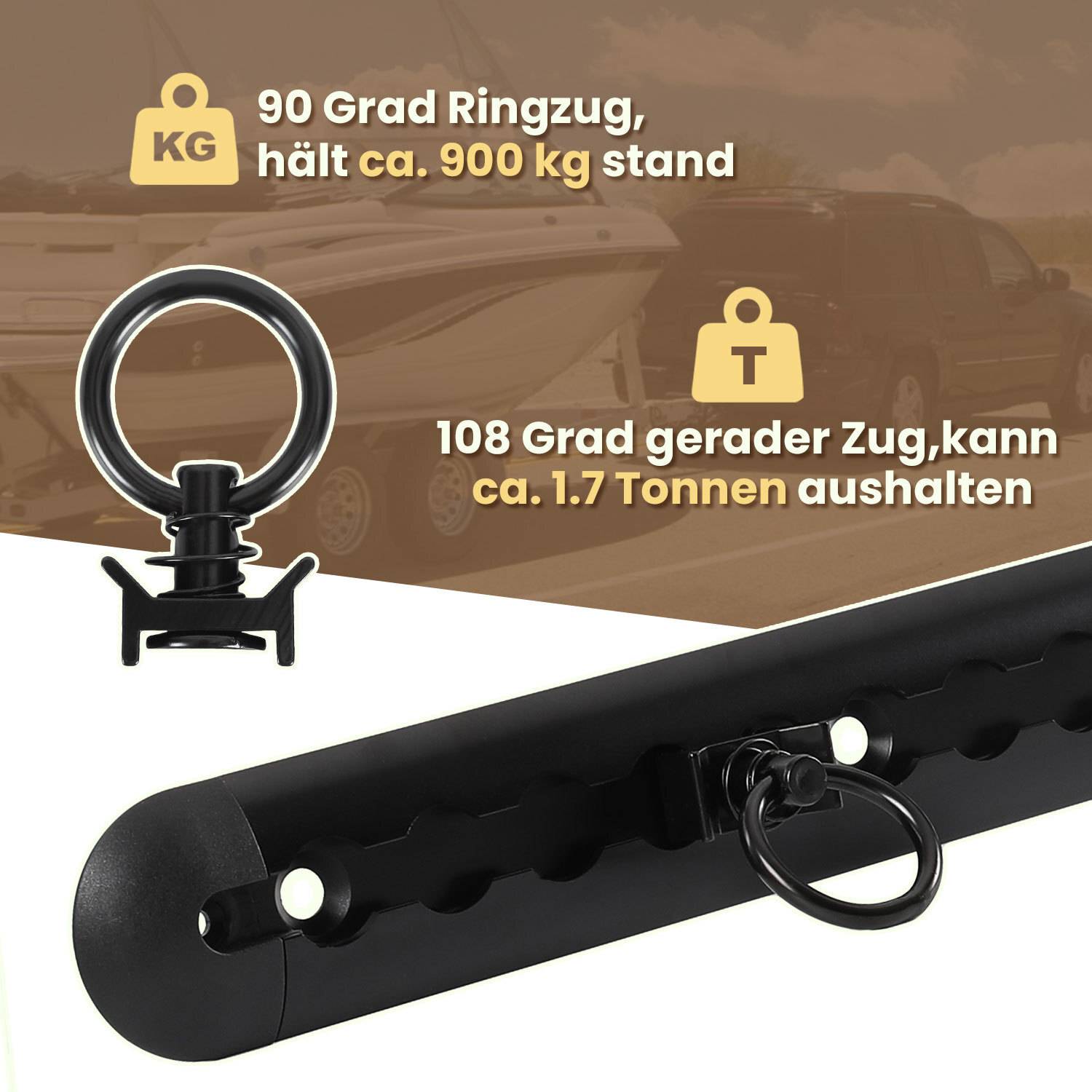 2x1.5m Zurrschienen, Transportsicherung, Light Aluschiene, mit Zurröse schwarz