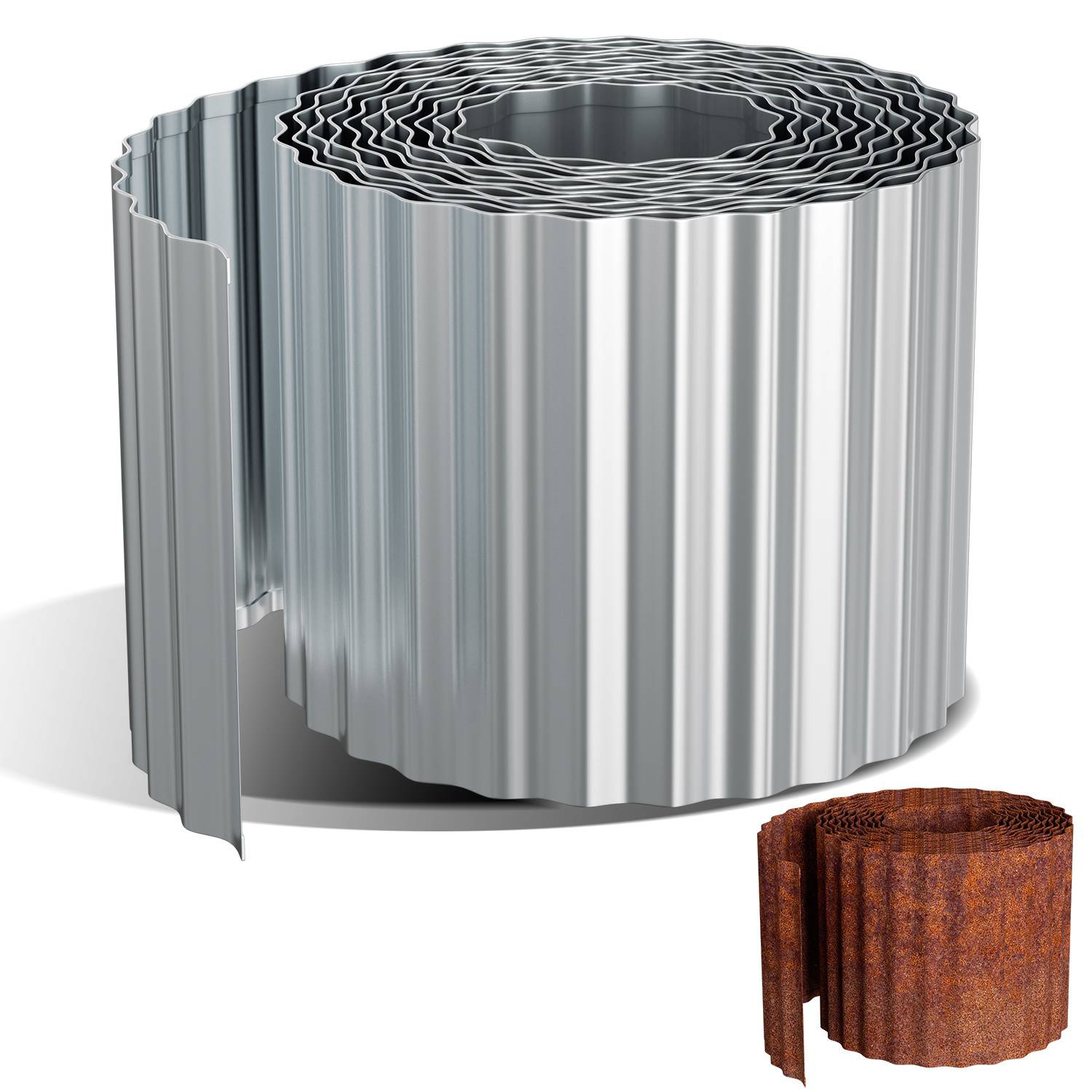 Rasenkante 45m, Wellen verzinkt Beetbegrenzung, 15cm Höhe, Raseneinfassung Ideal für Rasenbegrenzung, Metall, Silber