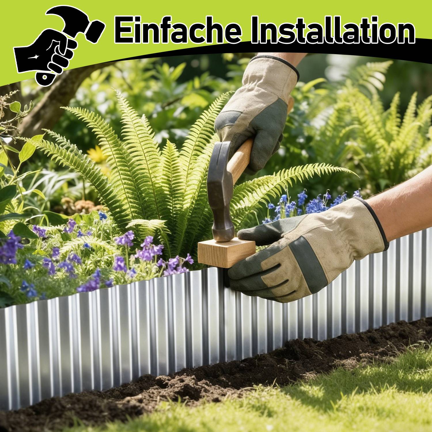 Rasenkante 30m, Wellen verzinkt Beetbegrenzung, 15cm Höhe, Raseneinfassung Ideal für Rasenbegrenzung, Metall, Silber