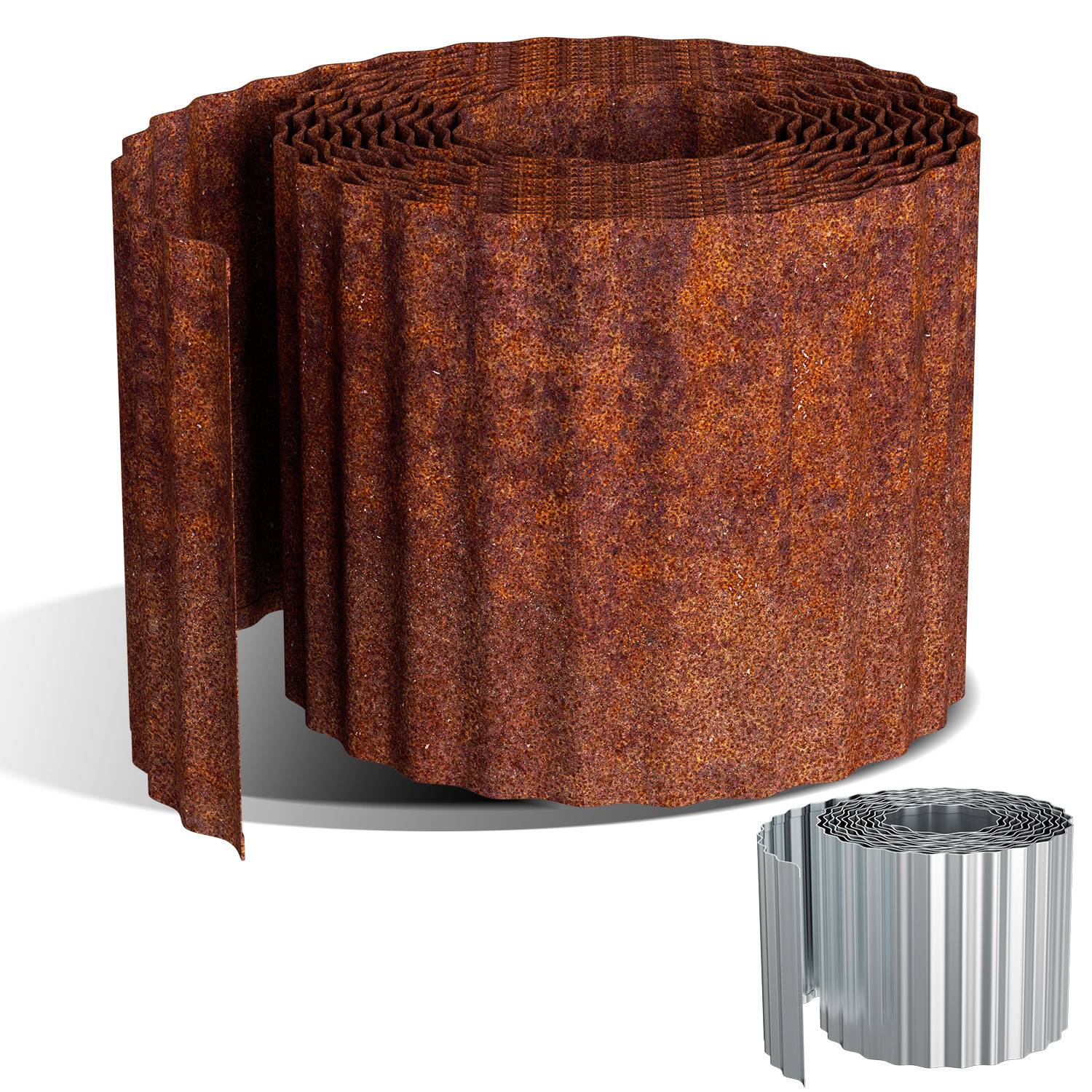 Rasenkante 35m, Wellen verzinkt Beetbegrenzung, 15cm Höhe, Raseneinfassung Ideal für Rasenbegrenzung, Metall, Rost