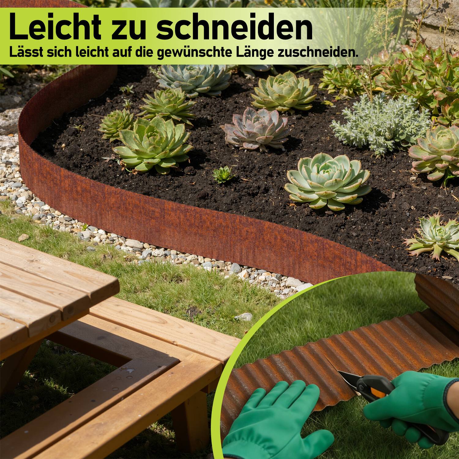 Rasenkante 25m, Wellen verzinkt Beetbegrenzung, 15cm Höhe, Raseneinfassung Ideal für Rasenbegrenzung, Metall, Rost