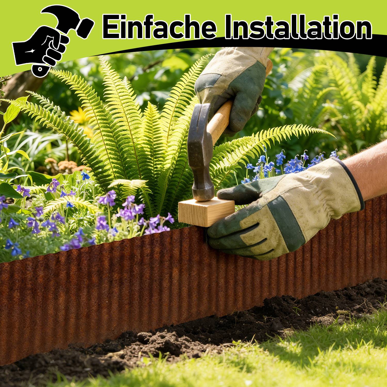 Rasenkante 5m, Wellen verzinkt Beetbegrenzung, 15cm Höhe, Raseneinfassung Ideal für Rasenbegrenzung, Metall, Rost