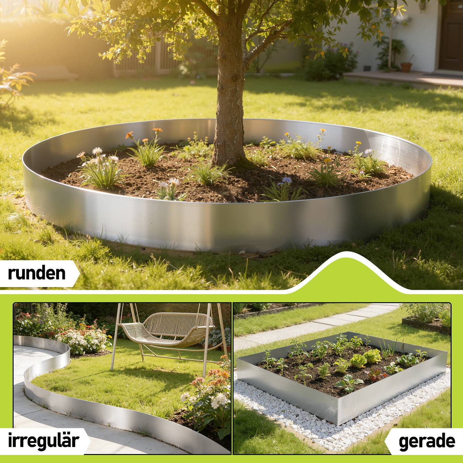 Rasenkante 15 cm x 15 m Trennrand Beet Zaun Flexibel Pflanzenschutz Garten Einfassung Silber