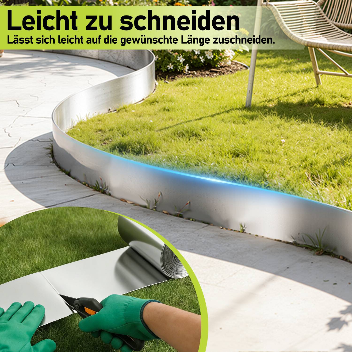 Rasenkante 15 cm x 15 m Trennrand Beet Zaun Flexibel Pflanzenschutz Garten Einfassung Silber