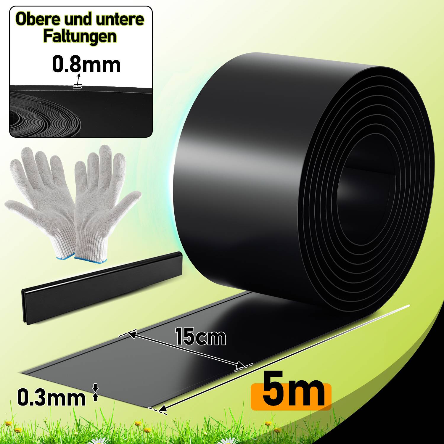 Rasenkante 15 cm x 15 m Trennrand Beet Zaun Flexibel Pflanzenschutz Garten Einfassung Schwarz