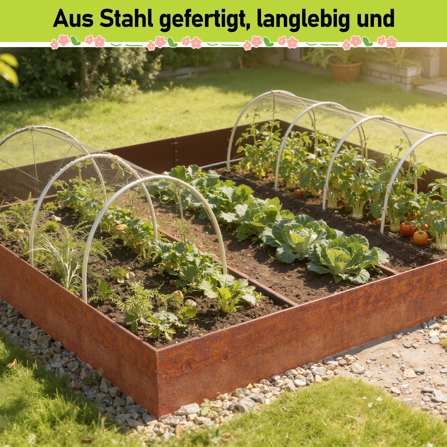 Rasenkante 15 cm x 15 m Trennrand Beet Zaun Flexibel Pflanzenschutz Garten Einfassung Rost