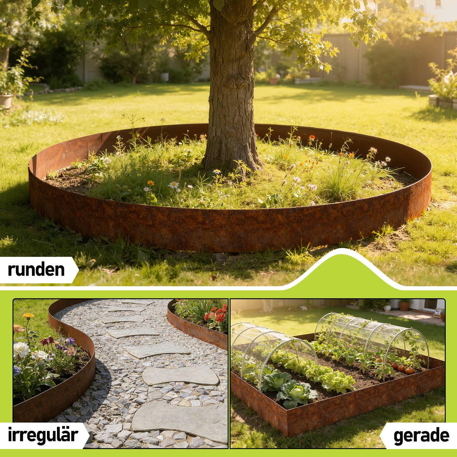 Rasenkante 15 cm x 15 m Trennrand Beet Zaun Flexibel Pflanzenschutz Garten Einfassung Rost