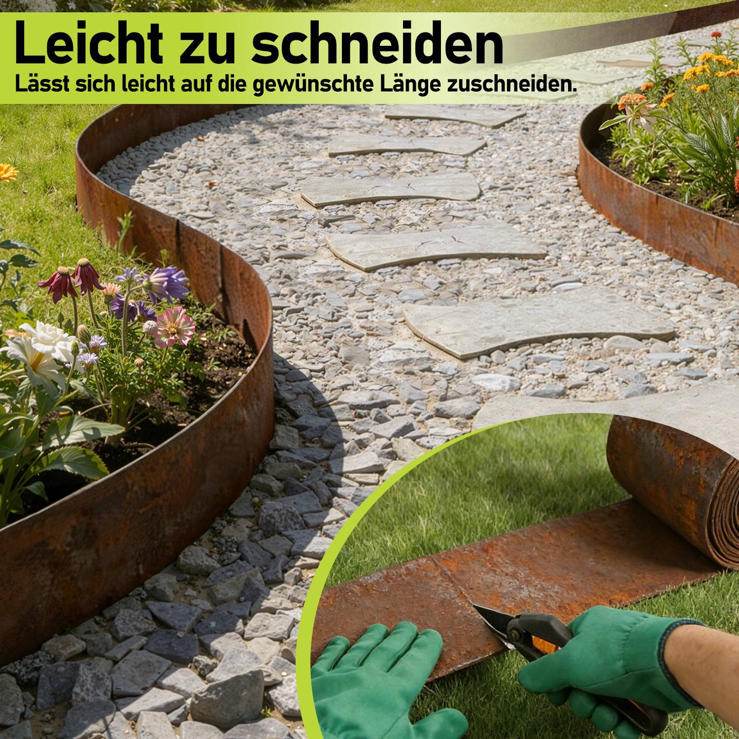 Rasenkante 15 cm x 40 m Trennrand Beet Zaun Flexibel Pflanzenschutz Garten Einfassung Rost