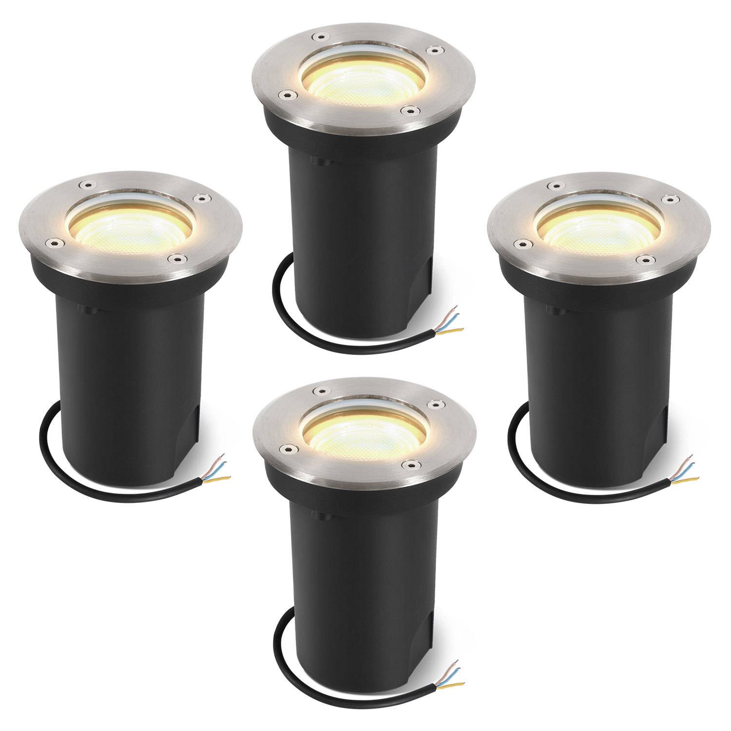 4x 3W Bodenleuchte Schwenkbar IP65 Außen LED Bodeneinbaustrahler Bodenstrahler Bodenlampe Warmweiß - Silber Gehäuse