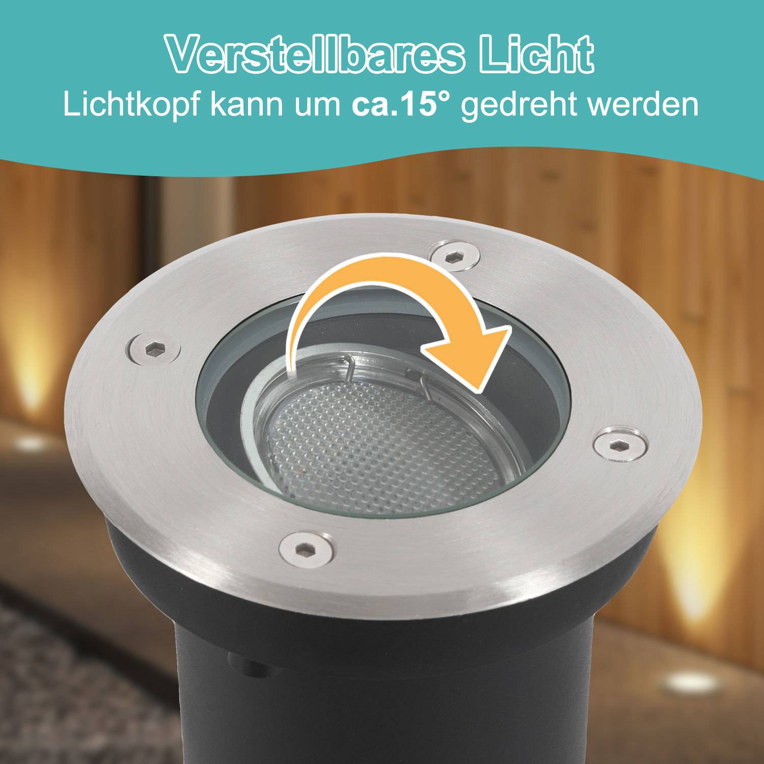4x 3W Bodenleuchte Schwenkbar IP65 Außen LED Bodeneinbaustrahler Bodenstrahler Bodenlampe Warmweiß - Silber Gehäuse