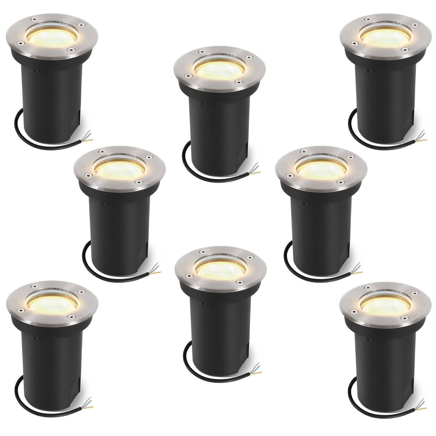 8x 3W Bodenleuchte Schwenkbar IP65 Außen LED Bodeneinbaustrahler Bodenstrahler Bodenlampe Warmweiß - Silber Gehäuse